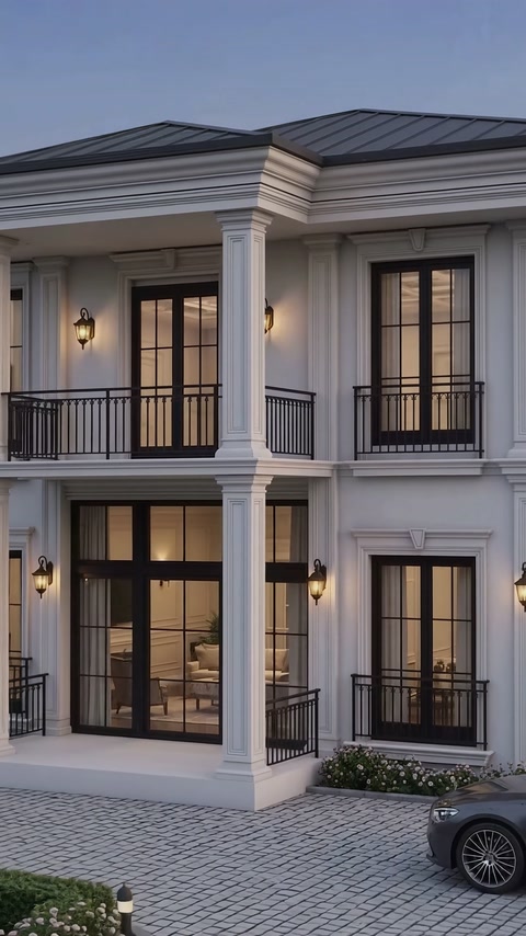 Close facade view highlighting pilasters, balconies and window surrounds