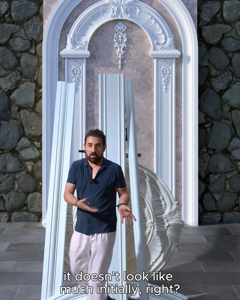 The completed arch and column combination is shown to the camera