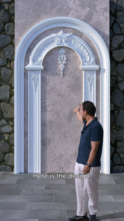 The completed arched polyurethane wall decoration is presented as a whole.