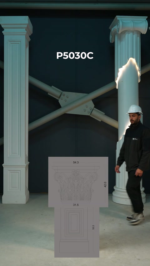 This video shows a technical drawing of a column capital presented on the workshop floor with a product code.