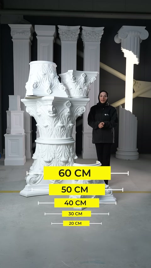 Farklı ölçü seçenekleri dekoratif sütun başlıklarının yanında etiketlerle belirtiliyor