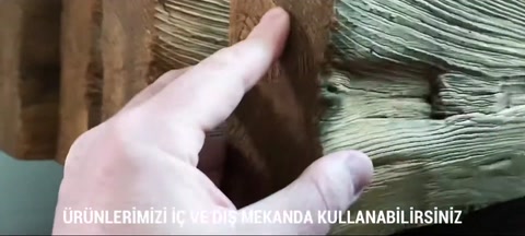 Hand pointing out texture details on the beam surface