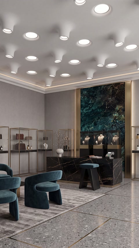 Video mostra apparecchi di illuminazione amorfi nascosti a soffitto applicati in un soggiorno moderno