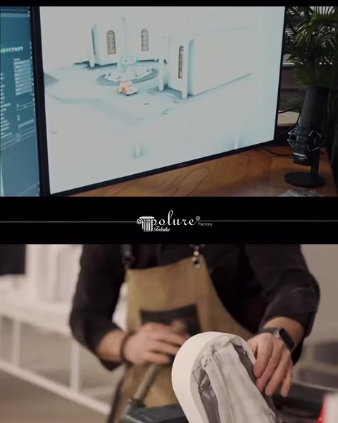 Dijital model açıkken dekoratif maket parçası elde inceleniyor