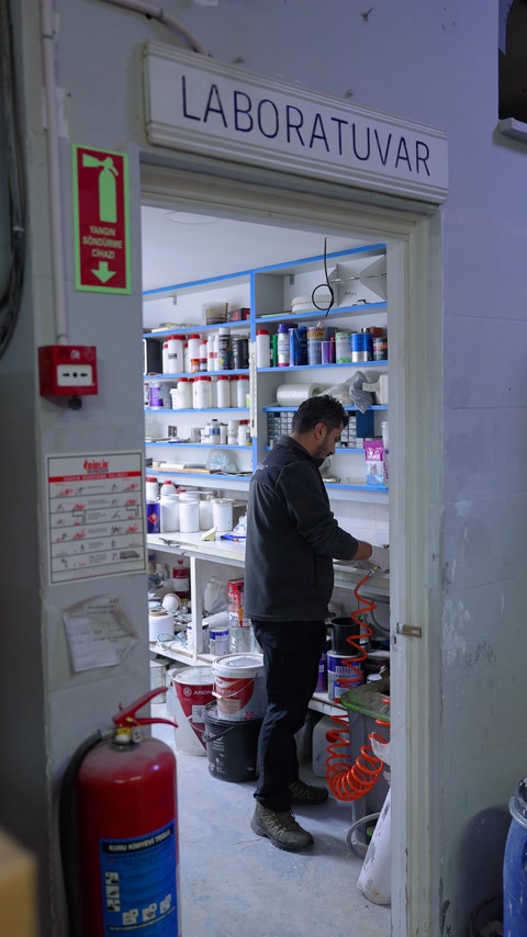 Sono visibili gli scaffali, il banco da lavoro e le attrezzature del laboratorio specializzato