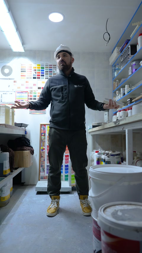Uzman, raflar arasında yüzey testi sürecini el hareketleriyle açıklıyor