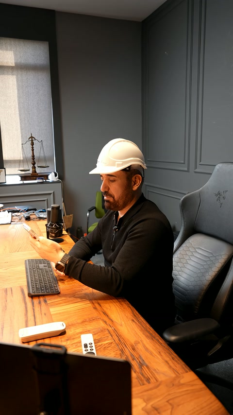 A presenter provides explanation at a desk with a computer and drawing tools.