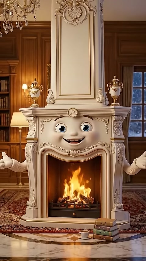 Ornate fireplace frame with open side arms being showcased and highlighted