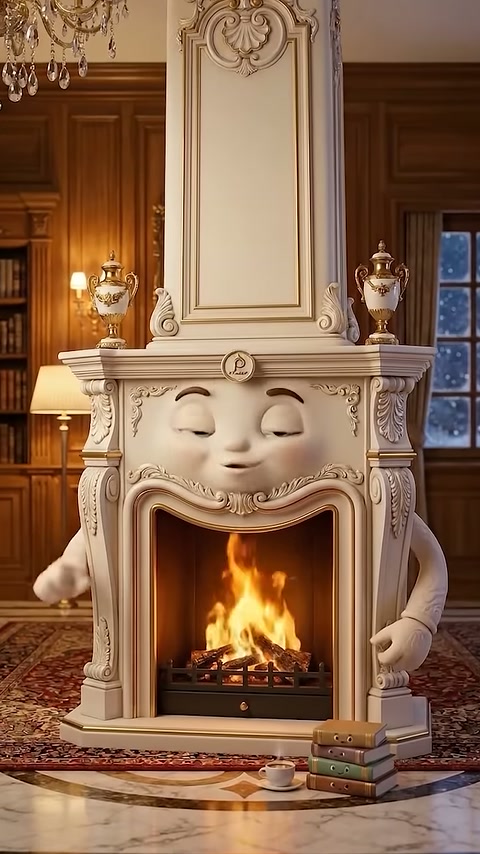 Decorative fireplace in wooden-walled room presented with calm demeanor
