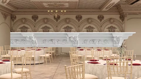 Un modello di cornice in poliuretano in rilievo viene esposto sulla decorazione della sala
