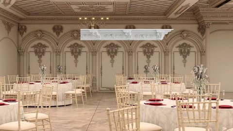 Un profilo decorativo a bordura viene presentato davanti alle pareti classiche della sala