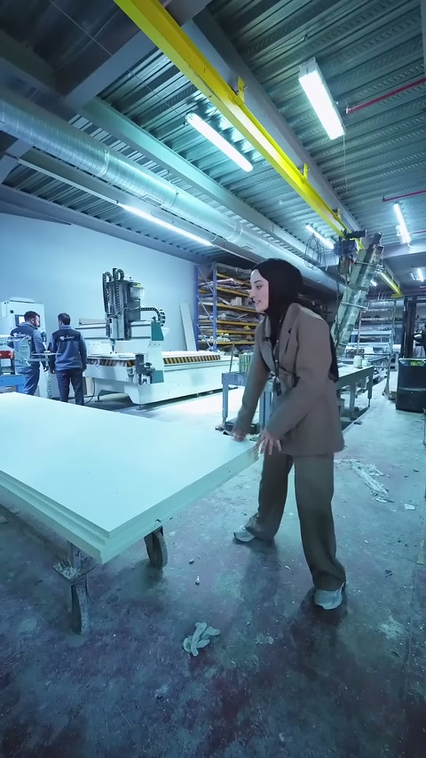 Il server si trova accanto ai pezzi di pannelli impilati nell'area di produzione