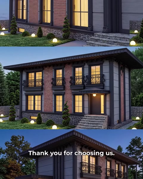 La visualizzazione finale della villa presenta una facciata decorata dettagliata