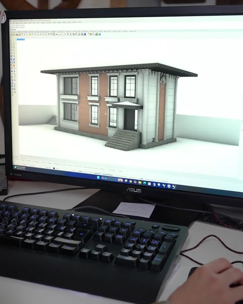 Il modello tridimensionale della villa mostra il progetto di facciata proposto