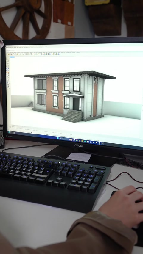Il modello tridimensionale della villa mostra il progetto di facciata proposto