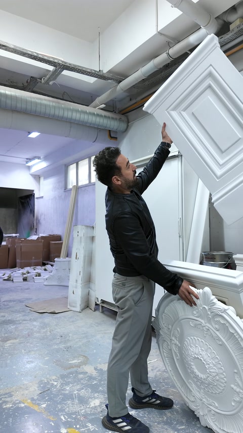 Rilievo decorativo posizionato contro un alto pannello architettonico incorniciato
