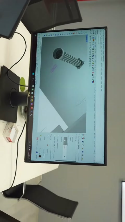 Il design della colonna cilindrica scanalato viene mostrato in un programma di disegno assistito da computer.