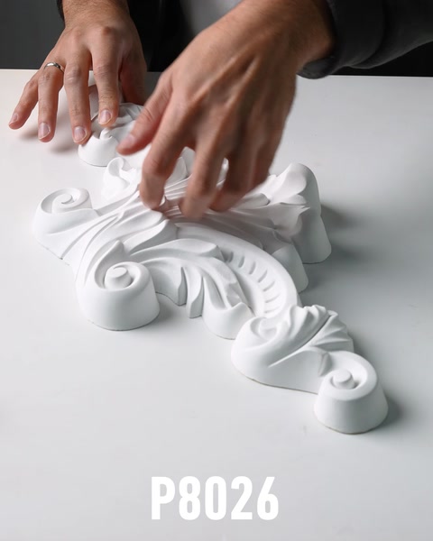 Close-up of carved acanthus scroll decorative polyurethane appliqué piece