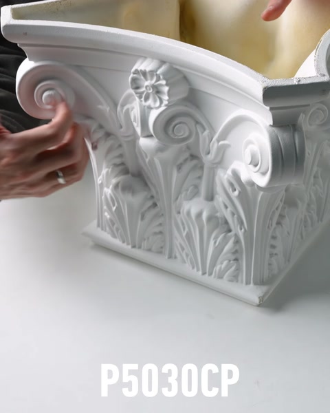 Acanthus leaf polyurethane column capital with detailed carved texture