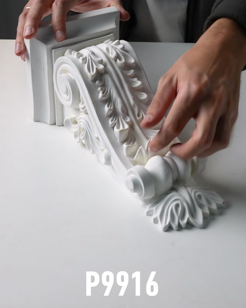 Hand touching polyurethane corbel bracket with scroll and rosette carving