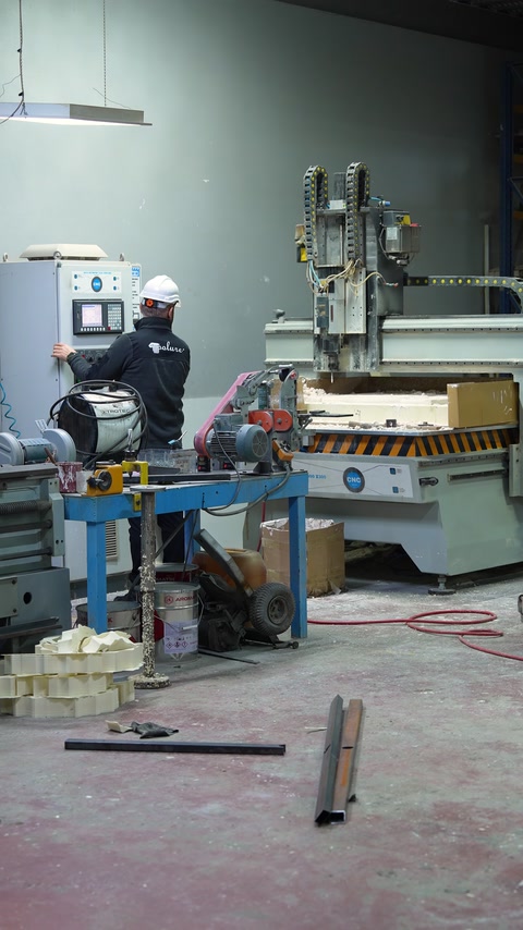 Una macchina CNC e le attrezzature di produzione sono visibili insieme nell'area della fabbrica