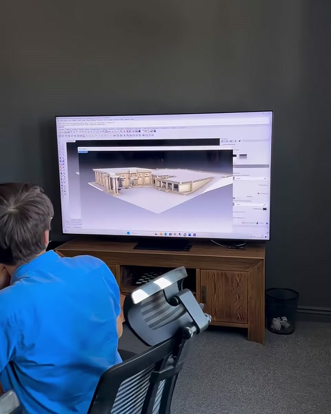 La disposizione generale 3D del progetto della sala per matrimoni è visibile sullo schermo