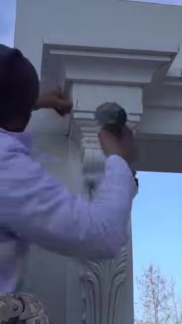 The profile surface is secured during polyurethane window trim installation