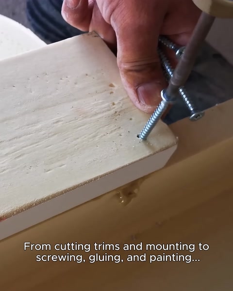 Attaching a polyurethane piece to a wooden surface with a screw