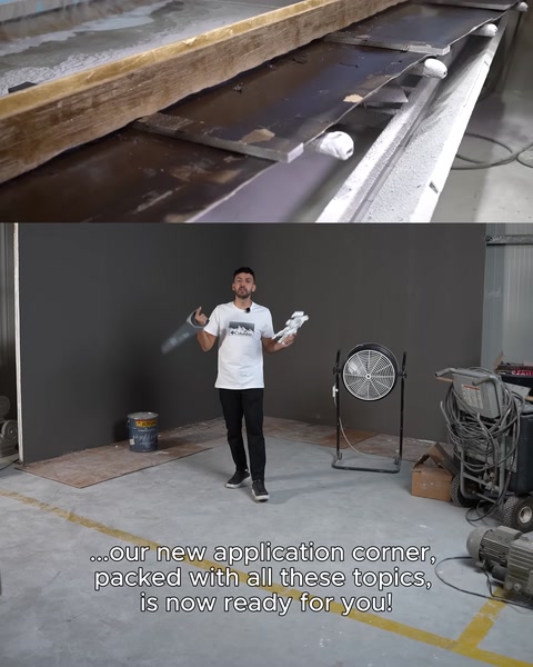 Installation technician presenting the work area with production shelving in the background