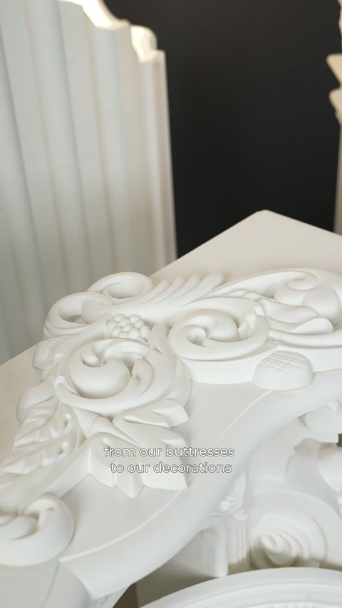 A decorative piece with curved leaf motifs is presented in close view.