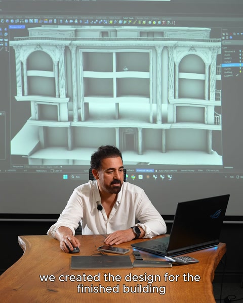 Modello solido 3D dell'edificio con dettagli di progettazione in corso di perfezionamento