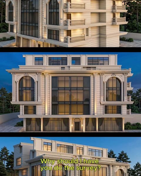 Immagini renderizzate dell'edificio completato mostrate da angolazioni diverse