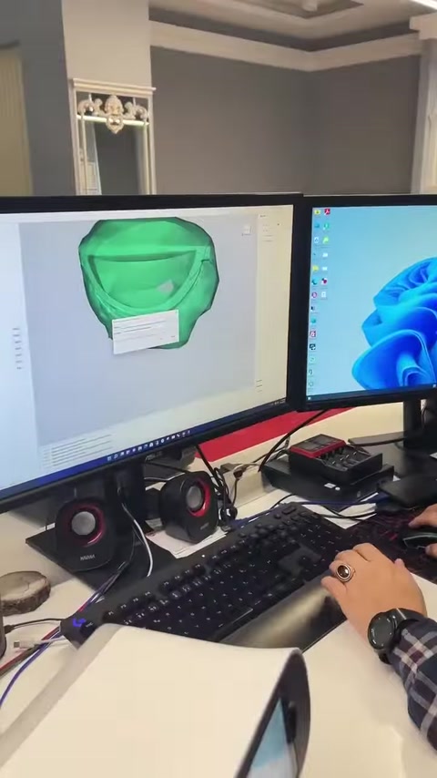Il modello tridimensionale generato dalla scansione viene esaminato sullo schermo del computer