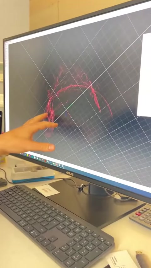 Le linee scansionate del capitello appaiono in rosso sullo schermo di modellazione