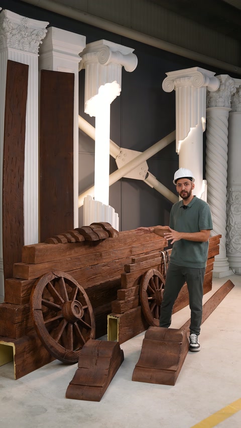 La dimostrazione continua accanto a strutture con texture a tavola e ruote decorative del carro
