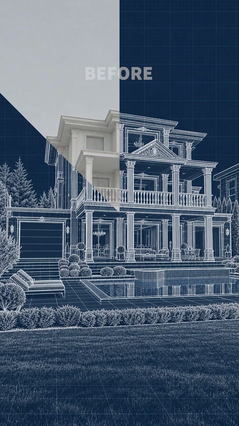 Concetto villa classica in transizione dal modello al disegno architettonico
