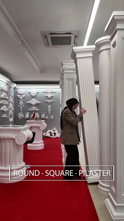 Showroom presents round columns, square columns, and wall pilasters.