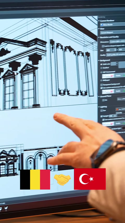 Columned facade design detailed and presented on a computer screen