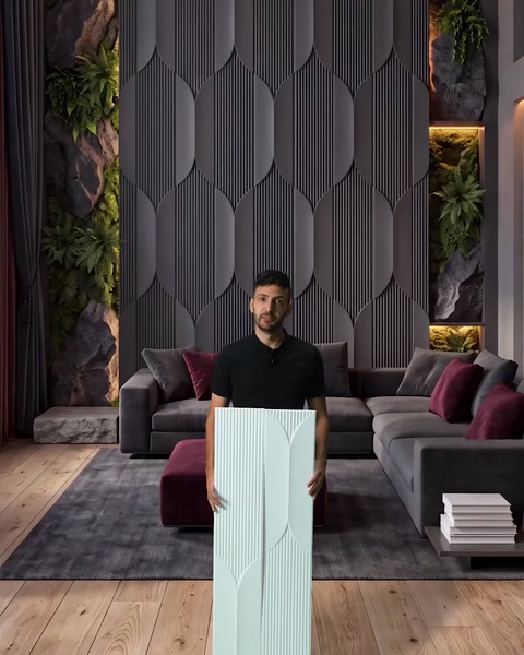 Man holding a mint-colored polyurethane panel demonstrating custom paint options