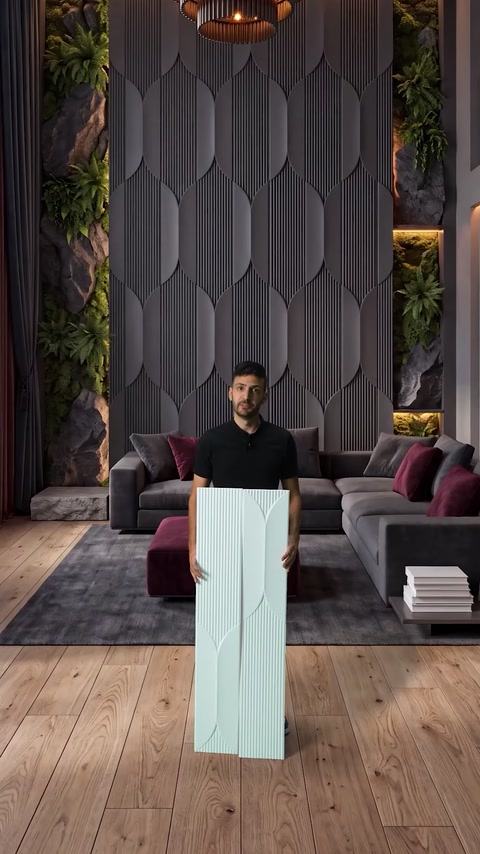 Man holding a mint-colored polyurethane panel demonstrating custom paint options