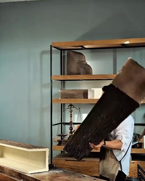 Assemblaggio dell'elemento con texture effetto legno al corpo della trave di colore chiaro