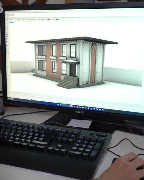 Modello solido villa in fase di progettazione mostrato sul computer