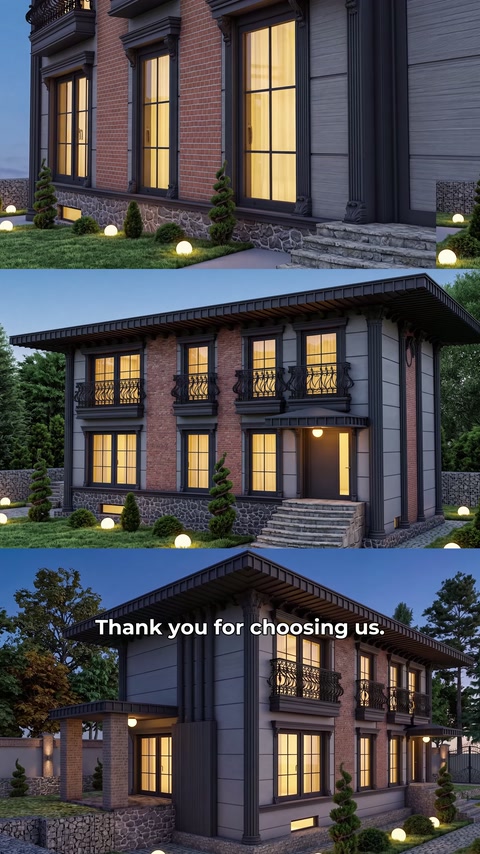 Villa dış cephesinin farklı açılardan hazırlanmış tasarım seçenekleri sunuluyor