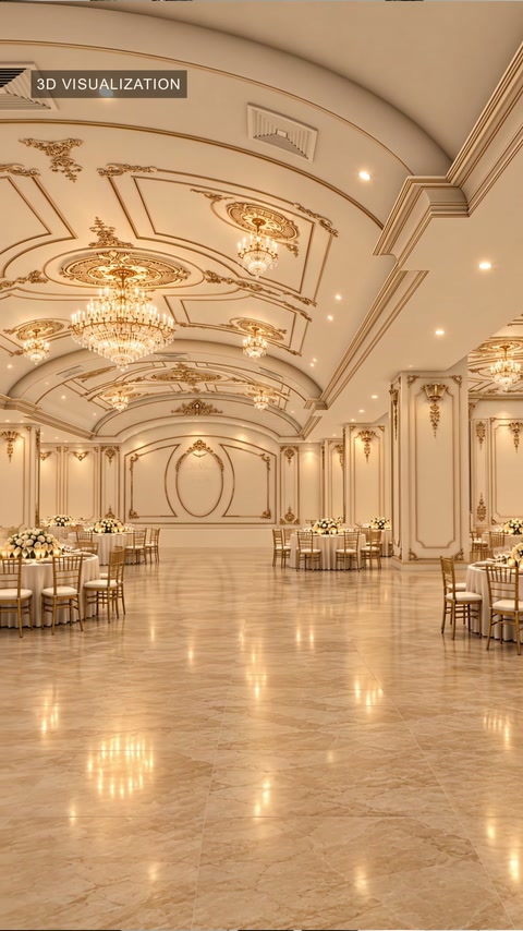 Central aisle visualization highlighting coordinated ceiling and wall decoration