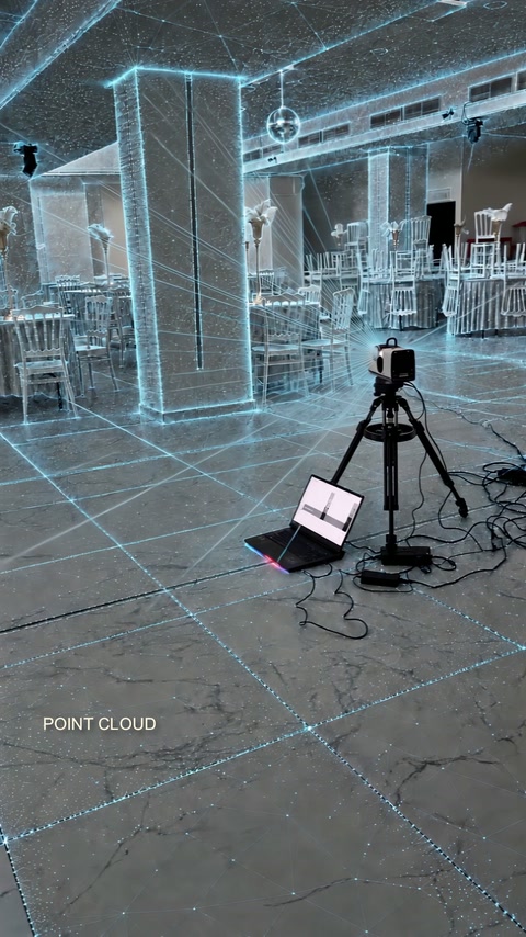 Point cloud visualization recording columns, flooring, and ceiling geometry