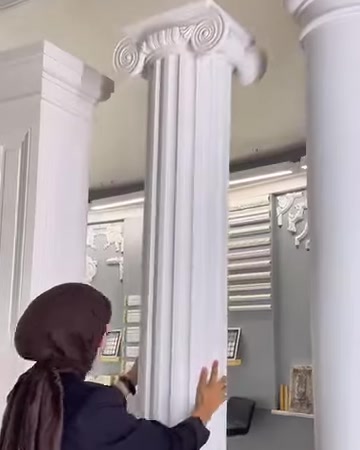 A column capital with volute ornamentation is shown together with a fluted shaft