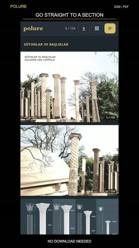 La sezione colonne e capitelli combina esempi installati con anteprime dei modelli.