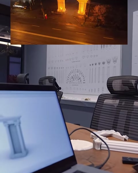 Çalışma masasında dijital sütun modeli ve teknik paftalar karşılaştırılıyor