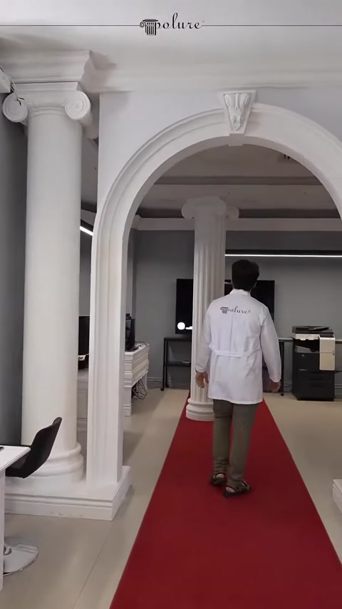 Un applicatore esamina frontalmente il passaggio ad arco tra due colonne