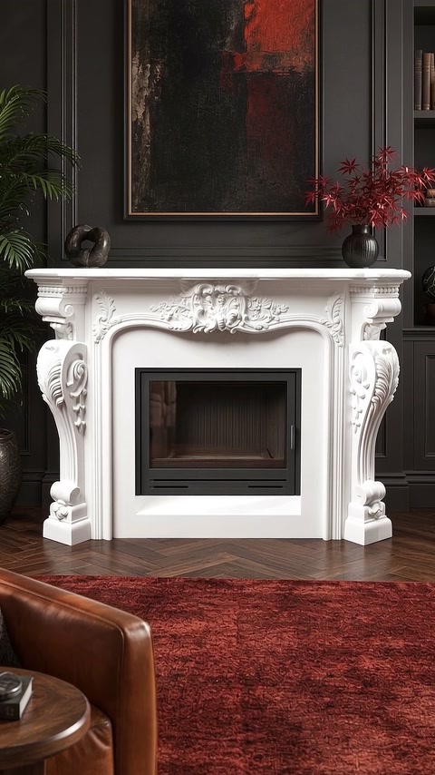 Complete classic fireplace surround displayed in an elegant living room
